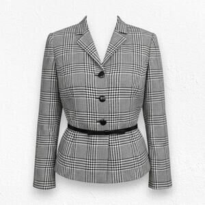 90s Jones New York Houndstooth Belted Office Blazer Prince of Wales Size 8 NWT
